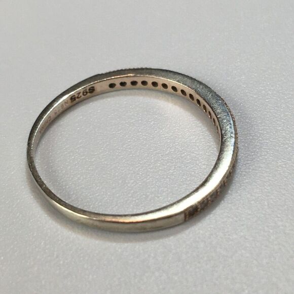 Sterling Silver Ring Size 6.75 Half Eternity Pave Style CZ Band Signed 925 - Picture 12 of 13